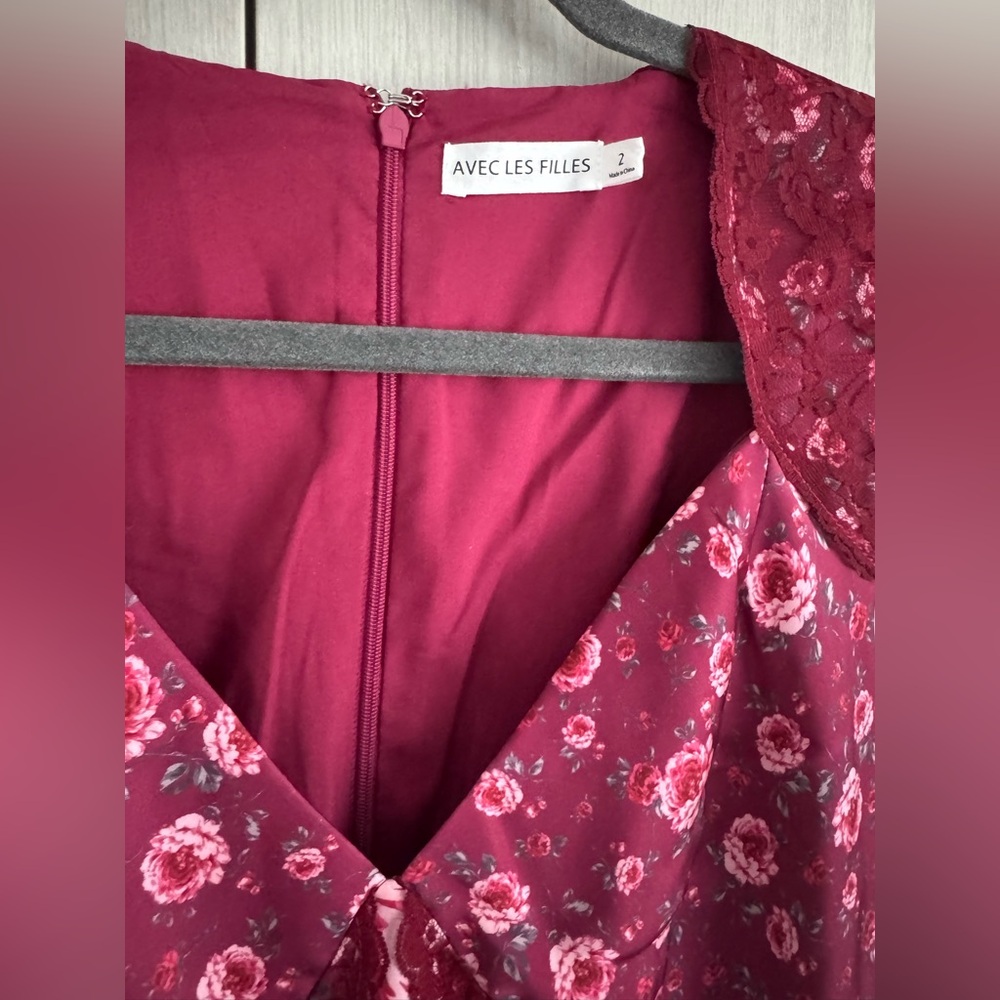 Avec Les Filles Burgundy Floral Maxi Dress Sz 2 like new - Picture 6 of 9